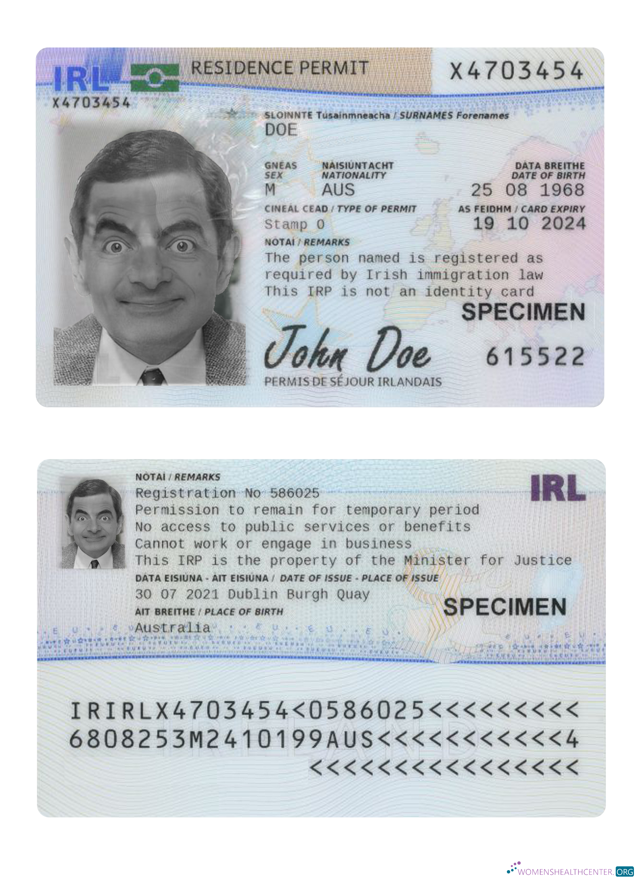 Download Ireland residence permit 2021 present Photoshop template